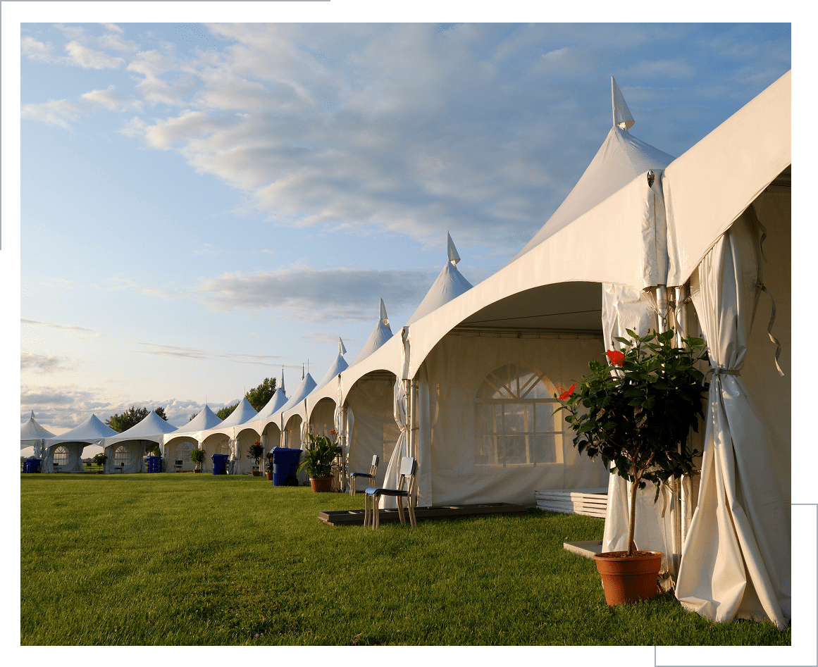 Outdoor tents with decorative plants