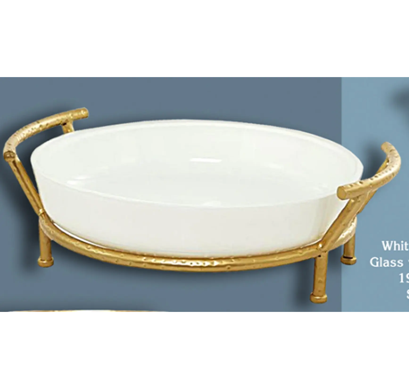 Round White Glass Bowl with Gold Stand $12.00